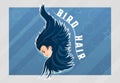 Hair Flowing on a Blue Background. Bird Hair Style Royalty Free Stock Photo