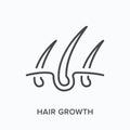 Hair growth flat line icon. Vector outline illustration of skin and shaft. Black thin linear pictogram for dermatology