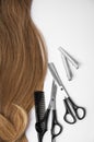 Hair and hairdresser items scissors, comb, clipper on a white background Royalty Free Stock Photo