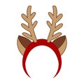 Hair hoop with cute brown ears and horns of deer. Funny head accessory. Reindeer headband. Flat vector illustration Royalty Free Stock Photo