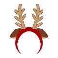 Hair hoop with cute brown ears and horns of deer. Funny head accessory. Reindeer headband. Flat vector illustration Royalty Free Stock Photo