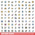 100 hair icons set, color line style Royalty Free Stock Photo