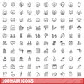 100 hair icons set, outline style Royalty Free Stock Photo