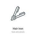 Hair iron outline vector icon. Thin line black hair iron icon, flat vector simple element illustration from editable tools and