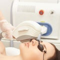 Hair laser removal service. IPL cosmetology device. Professional apparatus. Woman soft skin care Royalty Free Stock Photo