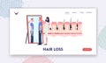 Hair Loss Landing Page Template. Doctor and Patient at Mirror and Medicine Infographics Representing Hair Growth