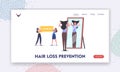 Hair Loss Prevention Landing Page Template. Collagen, Food Contain Natural Ingredients. Female Applying Biotin