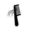 Hair loss woman problem. Hairbrush silhouette in simple style. Female or male hair on comb. Vector illustration