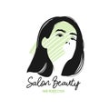 Hair Perfect, beauty salon, logo with a contour of a girl with long hair on a watercolor stain