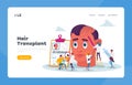 Hair Receding and Loss Landing Page Template. Tiny Doctor Characters around Huge Male Head Making Hair Transplantation