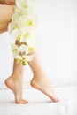 Hair Removal. Close Up Woman Hands Touching Long Legs, Soft Skin Royalty Free Stock Photo