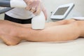 Hair removal on the legs, laser procedure at medical clinic Royalty Free Stock Photo