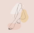 Hair removal. Linear female smooth legs. Woman body care. Vector Illustration of elegant feet in a trendy minimalist Royalty Free Stock Photo