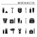 Hair removal methods silhouette icons set. Shaving sugaring laser waxing epilation depilation tweezing.