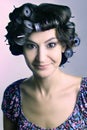 Hair-rollers woman hairstyle hair-curlers Royalty Free Stock Photo