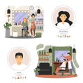 Hair salon and barber shop composition set with characters, flat vector illustration Royalty Free Stock Photo