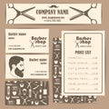 Hair salon barber shop vintage business cards and prices design template set Royalty Free Stock Photo
