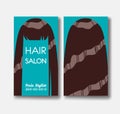 Hair salon business card templates with brown hair on green back Royalty Free Stock Photo