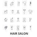 Hair salon, hair style, hairdresser, model, beauty salon, hair stylist, hair cut line icons. Editable strokes. Flat