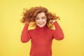 Portrait of beautiful cheerful redhead girl curly hair smiling laughing looking at camera Royalty Free Stock Photo