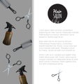 Hair salon poster template. Pattern with scissors, hair spray and cylinder metal hair comp. Banner for barber shop. Professional t