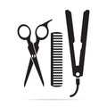 Hair salon with scissors, comb icon, curling iron icon