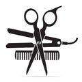 Hair salon with scissors, comb icon, curling iron icon Royalty Free Stock Photo