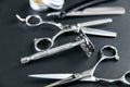 Hair Salon Tools. Barber Scissors And Shaving Equipment Royalty Free Stock Photo