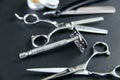 Hair Salon Tools. Barber Scissors And Shaving Equipment