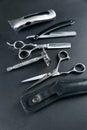 Hair Salon Tools. Barber Scissors And Shaving Equipment Royalty Free Stock Photo