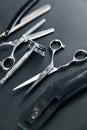 Hair Salon Tools. Barber Scissors And Shaving Equipment Royalty Free Stock Photo