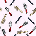 Hair salon vector seamless pattern. Flat seamless pattern with hair brash and comb on white background.