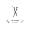 Hair scissors icon. Thin line art design, Vector flat illustration