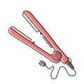 Hair straightener. Hairdressing equipment line sketch. Professional hair dresser tool. Hand drawn doodle icon. Vector illustration Royalty Free Stock Photo