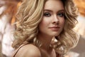 Hair Style And Makeup. Beautiful Blonde Woman With Volume Hair Royalty Free Stock Photo