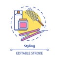 Hair styling concept icon. Hair care products and equipment. Hairstyling idea thin line illustration. Hairdresser salon