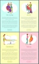 Hair Styling Procedures Posters Text Set Vector