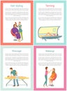 Hair Styling Tanning and Massage Posters Vector Royalty Free Stock Photo