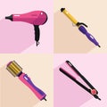 Hair styling tools icons Royalty Free Stock Photo