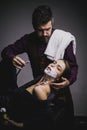 Hair Stylist and Barber. Woman and man playing domination games. Razor blade. Ideas about Barbershop and Barber salon