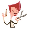 Hair stylist holding scissors illustration cartoon character