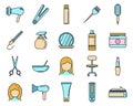 Hair stylist icons set vector color line Royalty Free Stock Photo