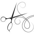 Hair stylist scissors silhouette and curl hair Royalty Free Stock Photo