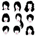 Hair styly set. Woman profiles. Girl silhouettes collection. Fem Royalty Free Stock Photo