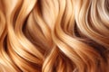 Hair texture background closeup. Blond brown color natural curls, fashion hairstyle. Generative AI