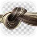 Hair tied in a knot. 3D illustration of strong thick hair. Advertising for shampoo, conditioner, mask, hair dye.