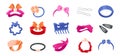 Hair ties. Cute hairpin hairband bow scrunchy icons, cartoon girlish fashion hairstyle accessories hairdressing