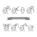 Hair treatment icons set, coloring, care, styling