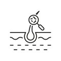 Hair Treatment Line Icon. Lice Magnifying on Skin Linear Pictogram. Medical Problem in Hair Follicle Outline Icon