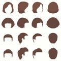 hair, vector hairstyle silhouette, front back and side view